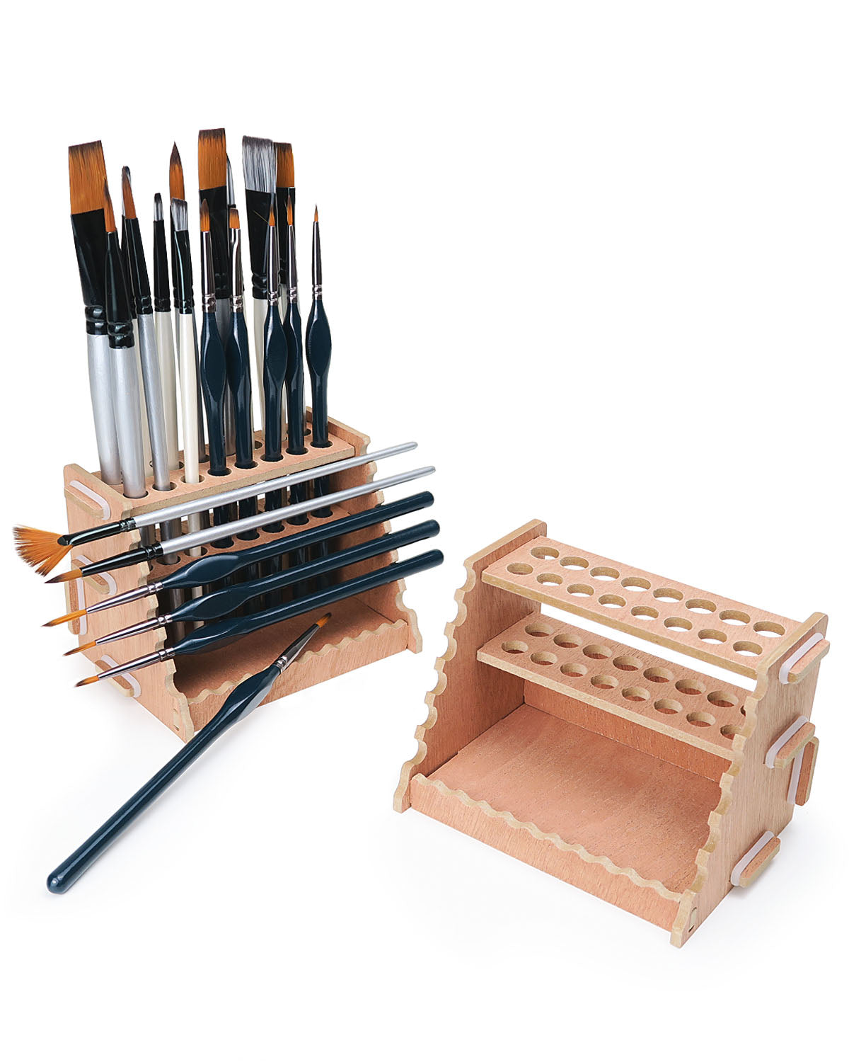 Wooden Paint Brush Holder for 44 Brushes - Desk Stand Paintbrush Organizer, Holding Rack for Pens, Paint Brushes, Colored Pencils, Markers