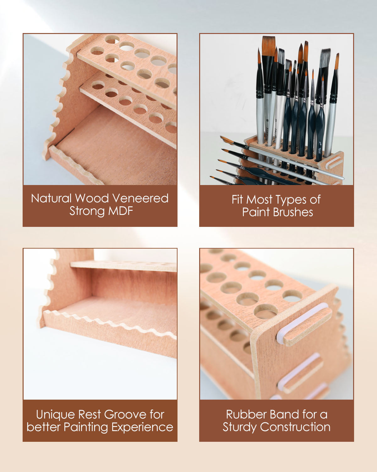 Wooden Paint Brush Holder for 44 Brushes - Desk Stand Paintbrush Organizer, Holding Rack for Pens, Paint Brushes, Colored Pencils, Markers