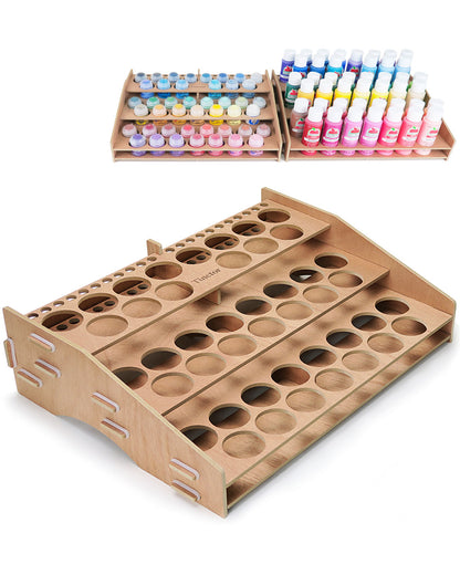 Wooden Paint Organizer & Paint Brush Holder, for 44 Bottles & 22 Brushes - Paint Holder for Acrylic Painting, Paint Rack for Miniature Paint Set, Acrylic Paint Storage, Craft Paint Organizer