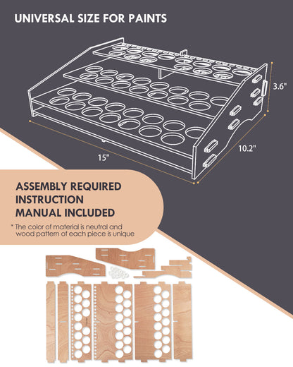 Wooden Paint Organizer & Paint Brush Holder, for 44 Bottles & 22 Brushes - Paint Holder for Acrylic Painting, Paint Rack for Miniature Paint Set, Acrylic Paint Storage, Craft Paint Organizer