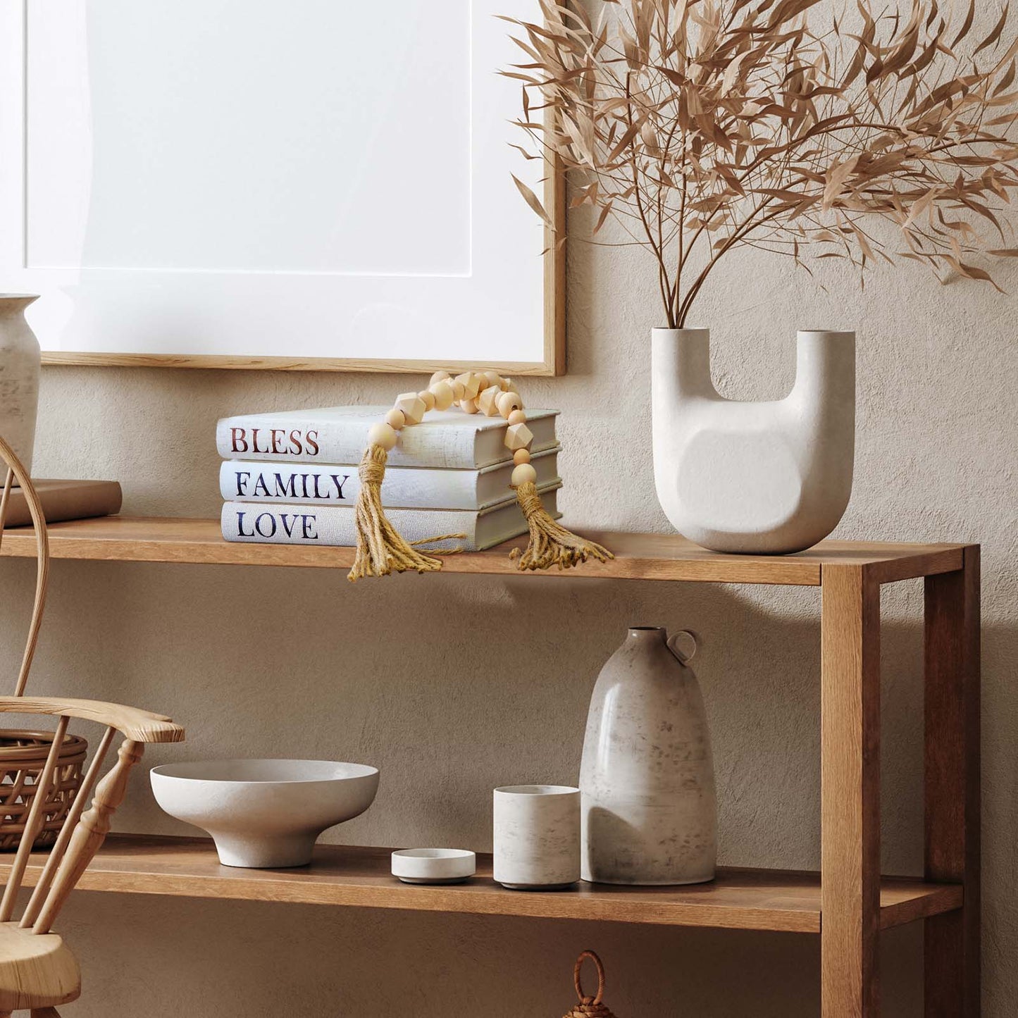 Linen Covered Decor Books 3 Pieces, Decorative Books for Home Decor, Coffee Table Books Decor, Stacked Book Decor - Shelf, Entryway, Console Table, Fireplace Mantel Decor (Bless/Family/Love)